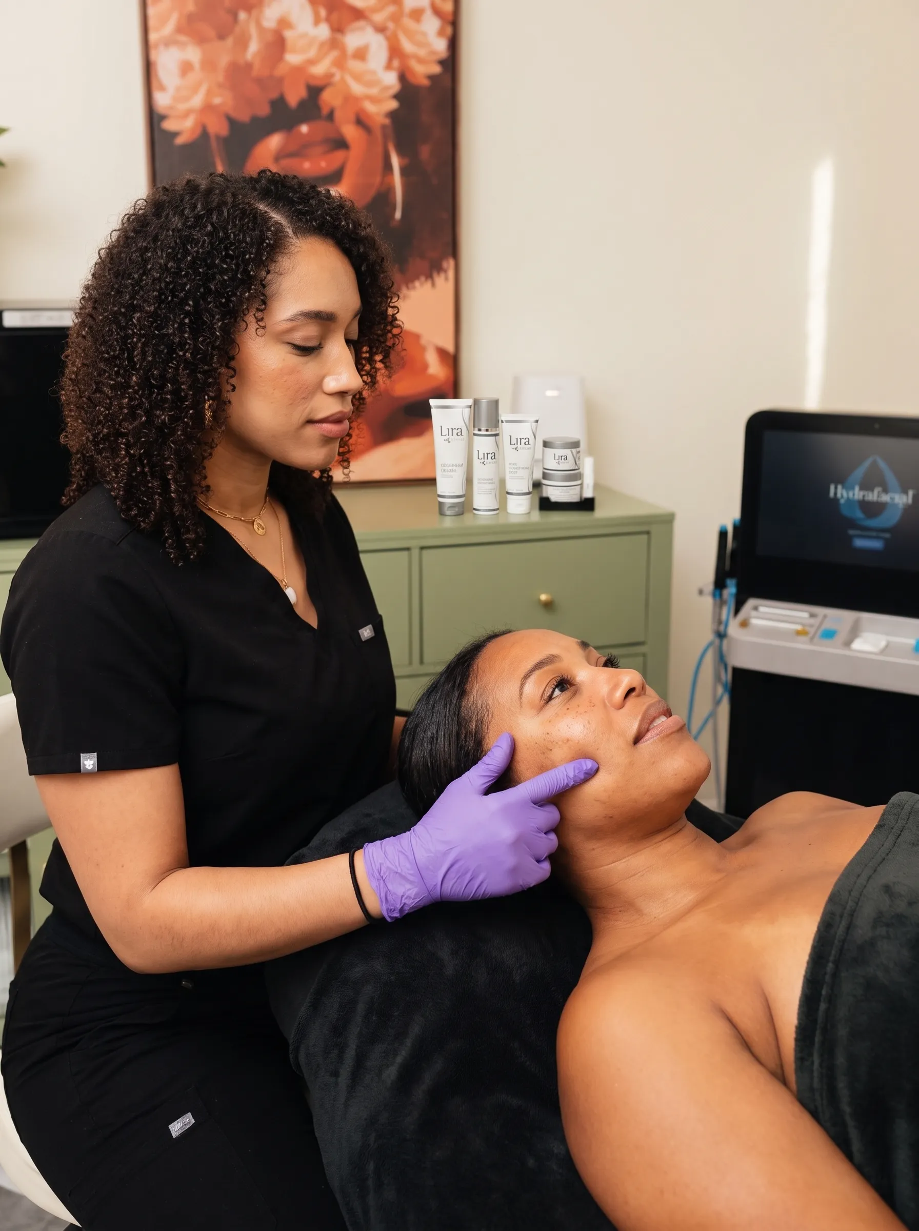 Lira chemical peel consultation for Pacific Beach client with May Gray UVA sun damage