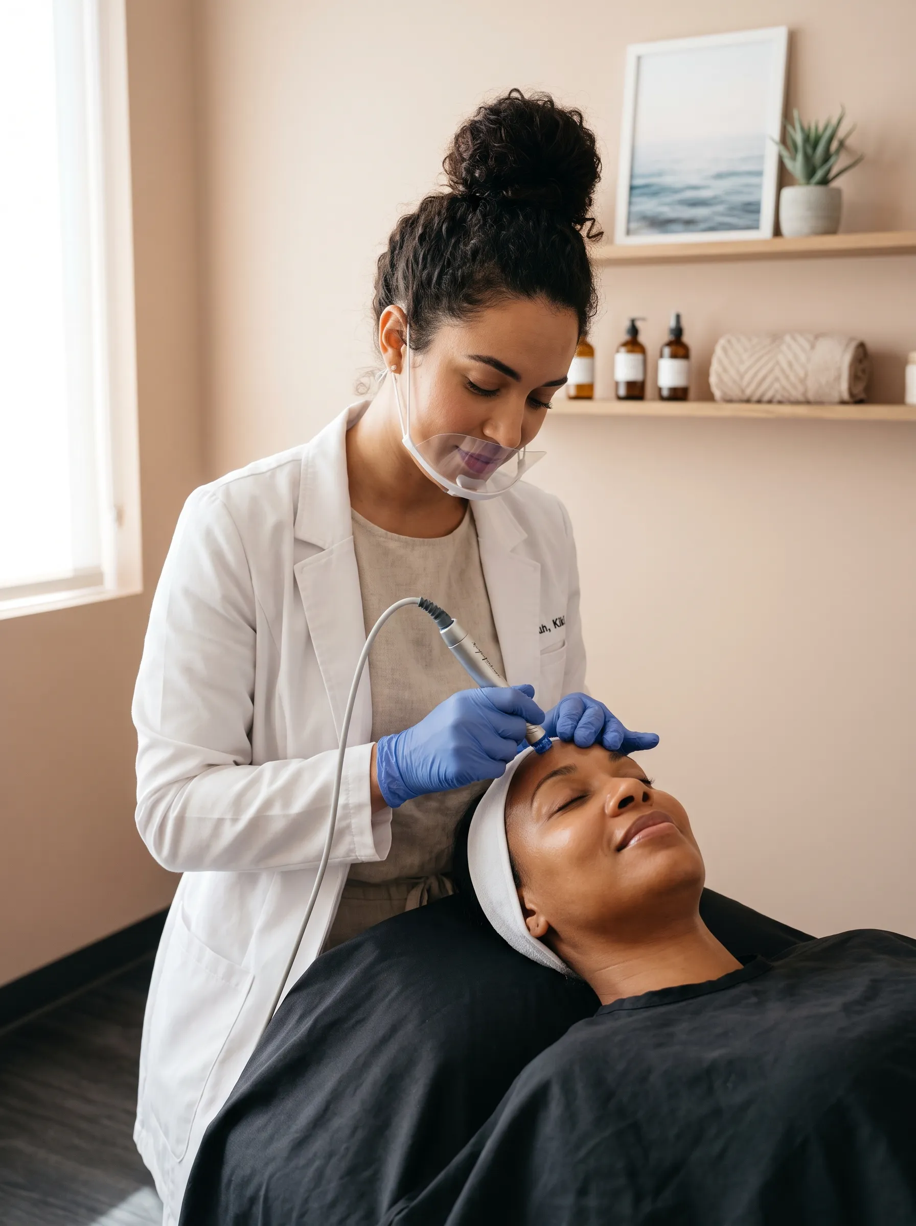 HydraFacial treatment in progress at KIAMO Skin Mission Hills serving Harbor Island San Diego clients - licensed esthetician performing medical-grade facial
