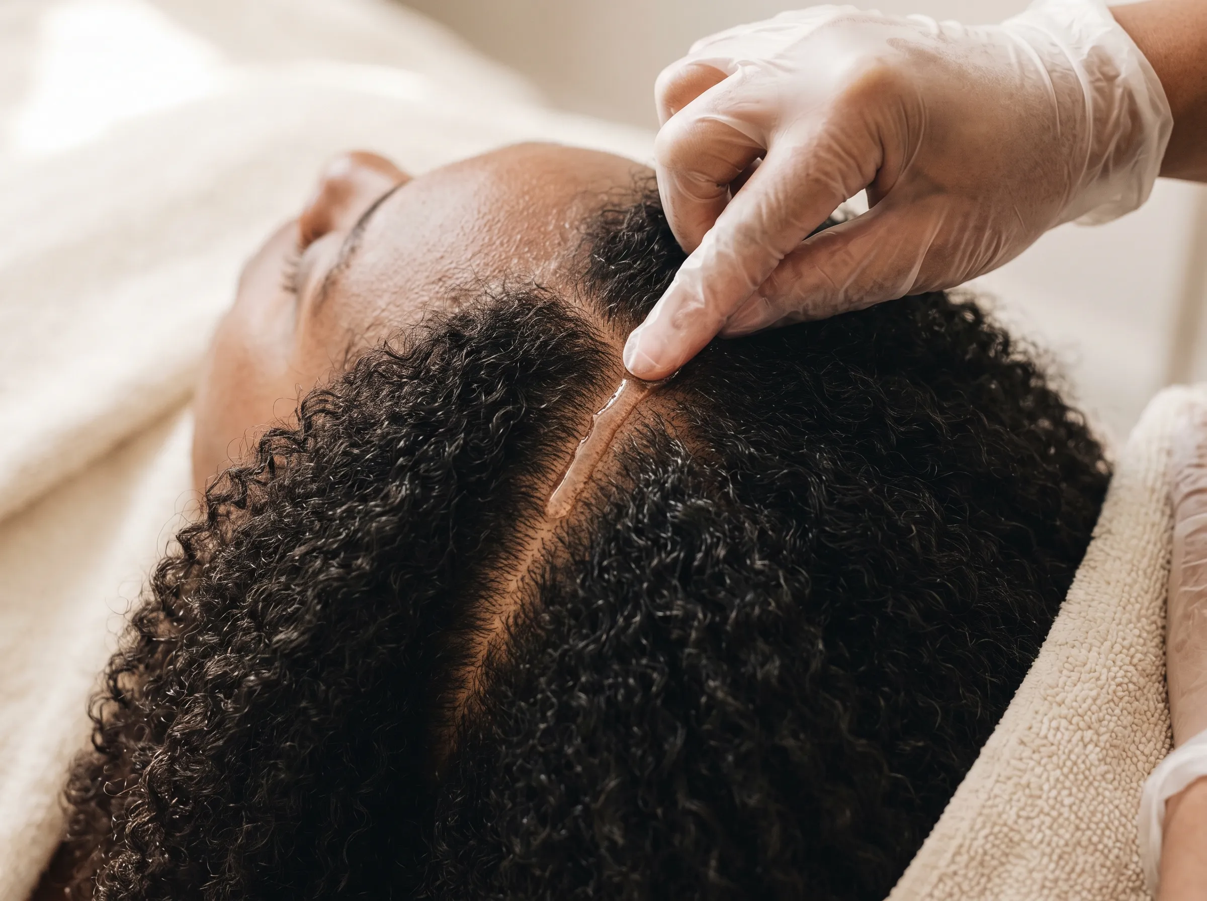 Keravive scalp therapy at KIAMO Skin in Mission Hills - hair-thinning support at the end of a six-month protocol.